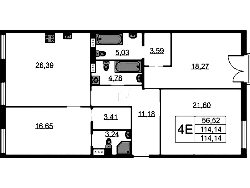 3-комнатная квартира 114.14 м², 6/9 эт., ЖК «Бакунина 33»